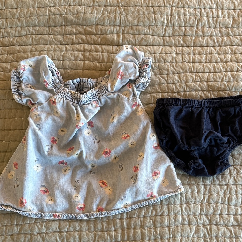 GAP Floral Light Blue Dress with Navy Diaper Cover